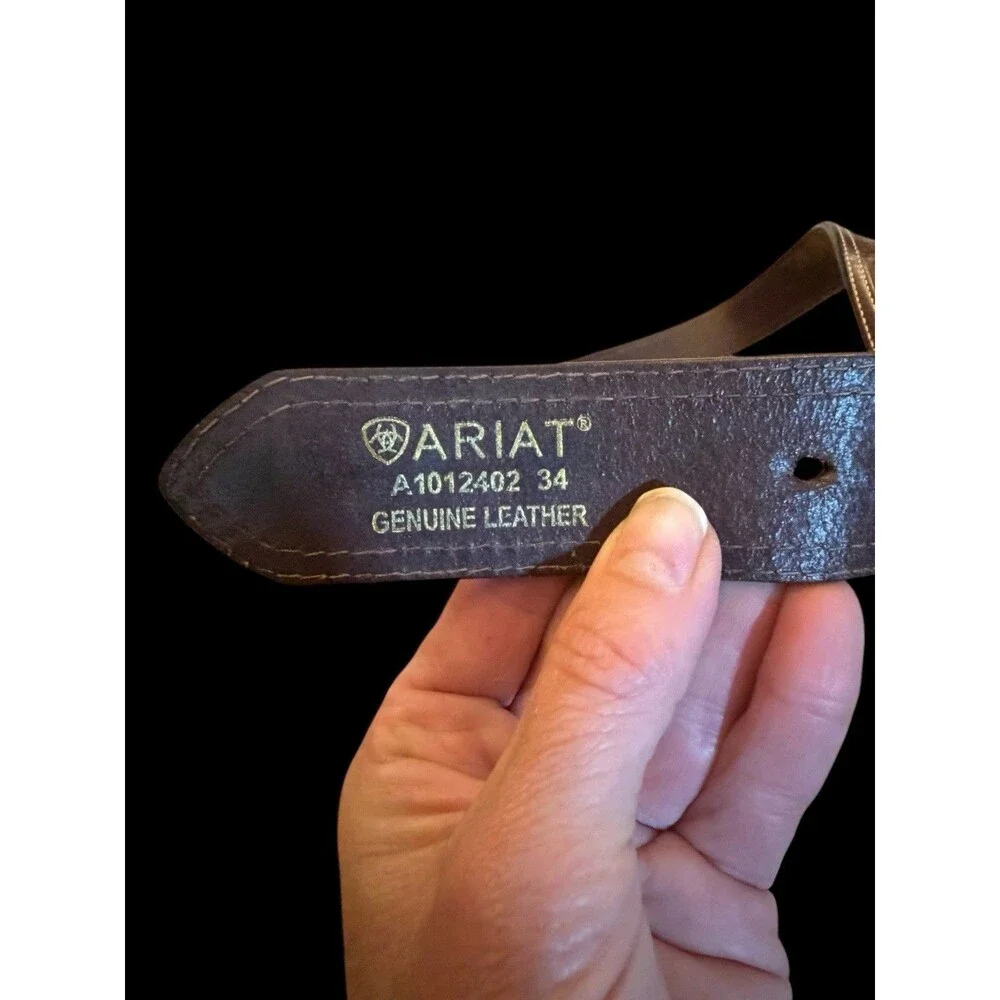 Ariat Mens Western Brown Raised Strip Leather Belt Size 34 Silver Buckle